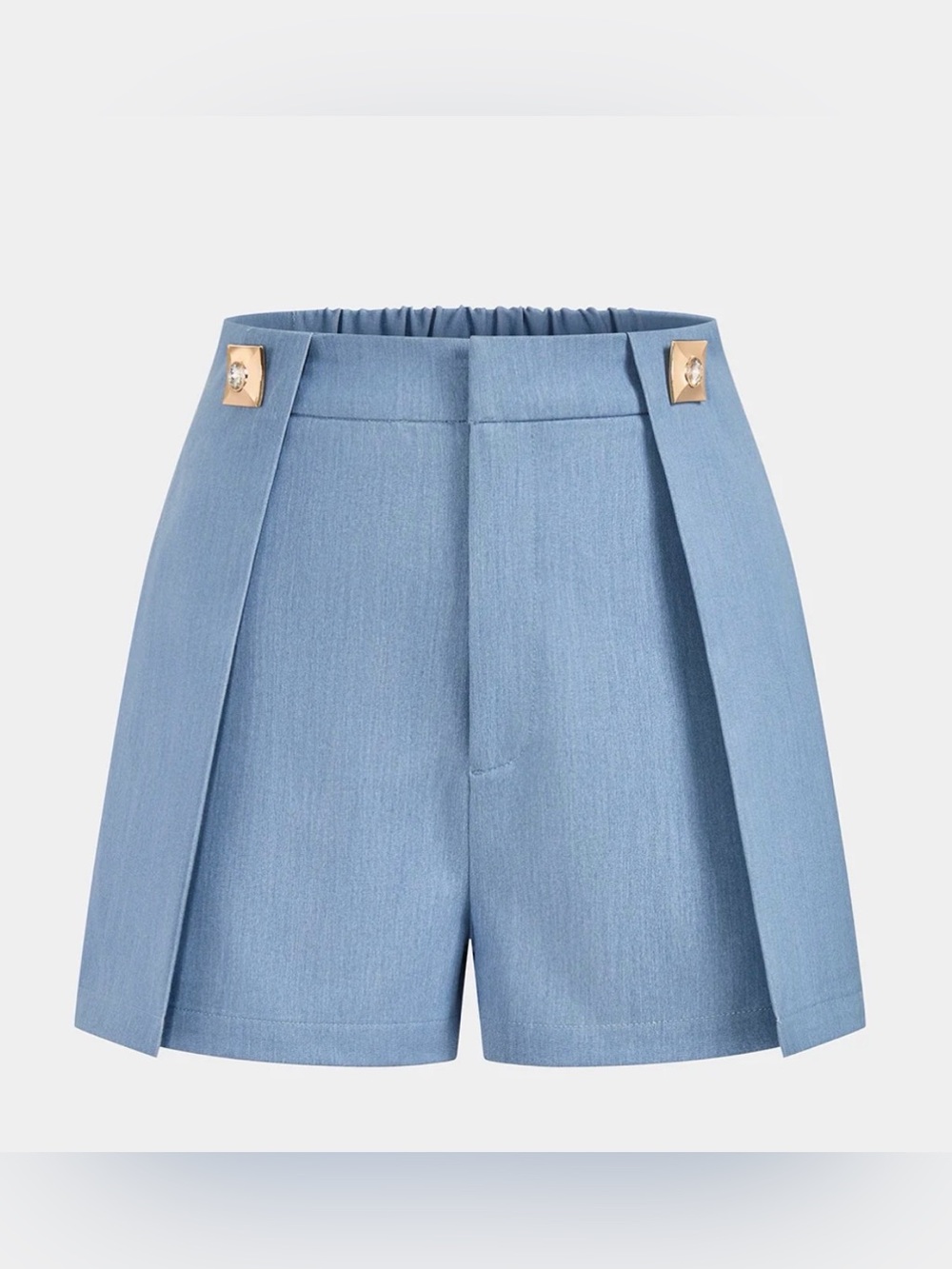 Commense Light Blue Mid-Waist Embellished Shorts